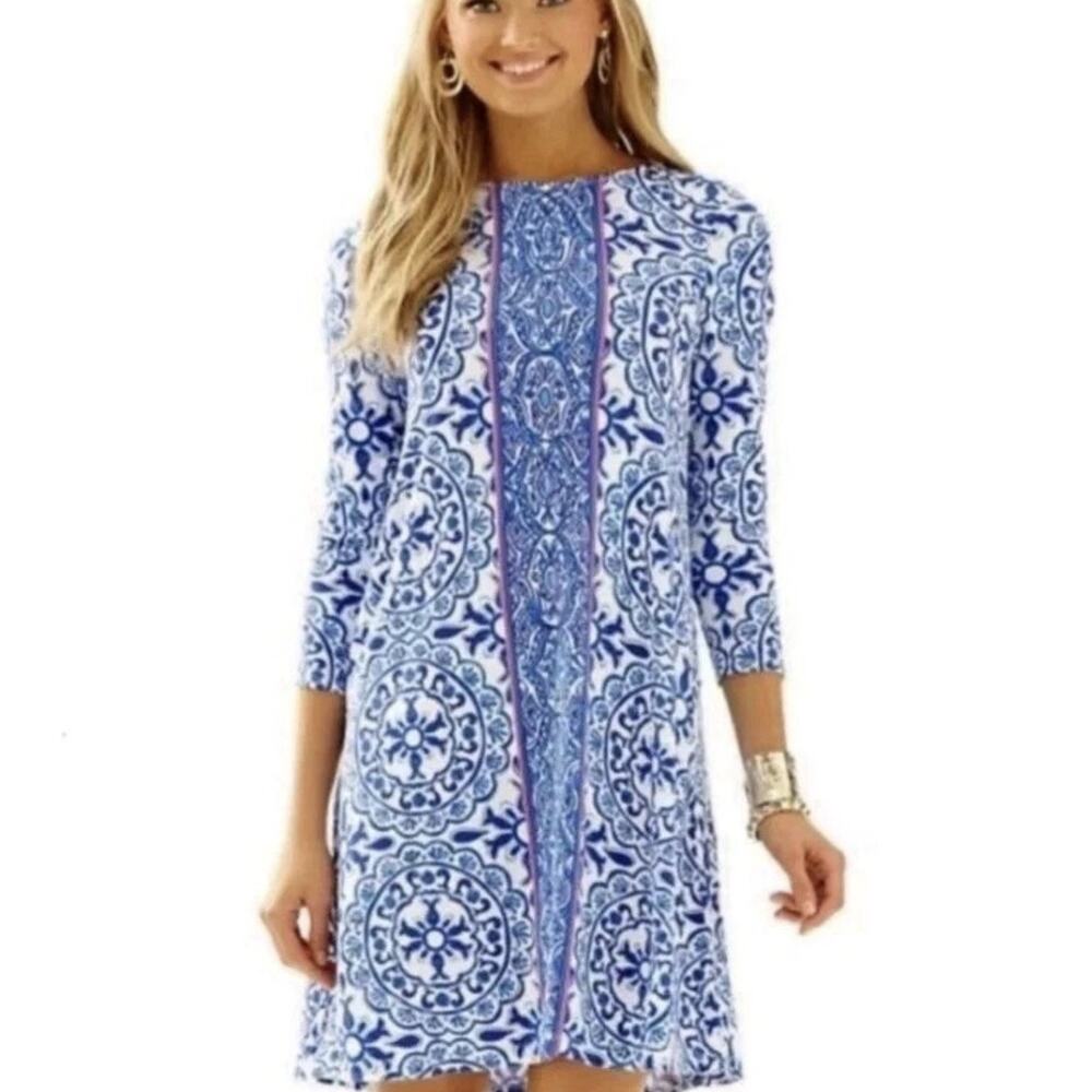 Lilly Pulitzer Ophelia Swing Dress Pooling Around Women's Large Blue Fish Beach